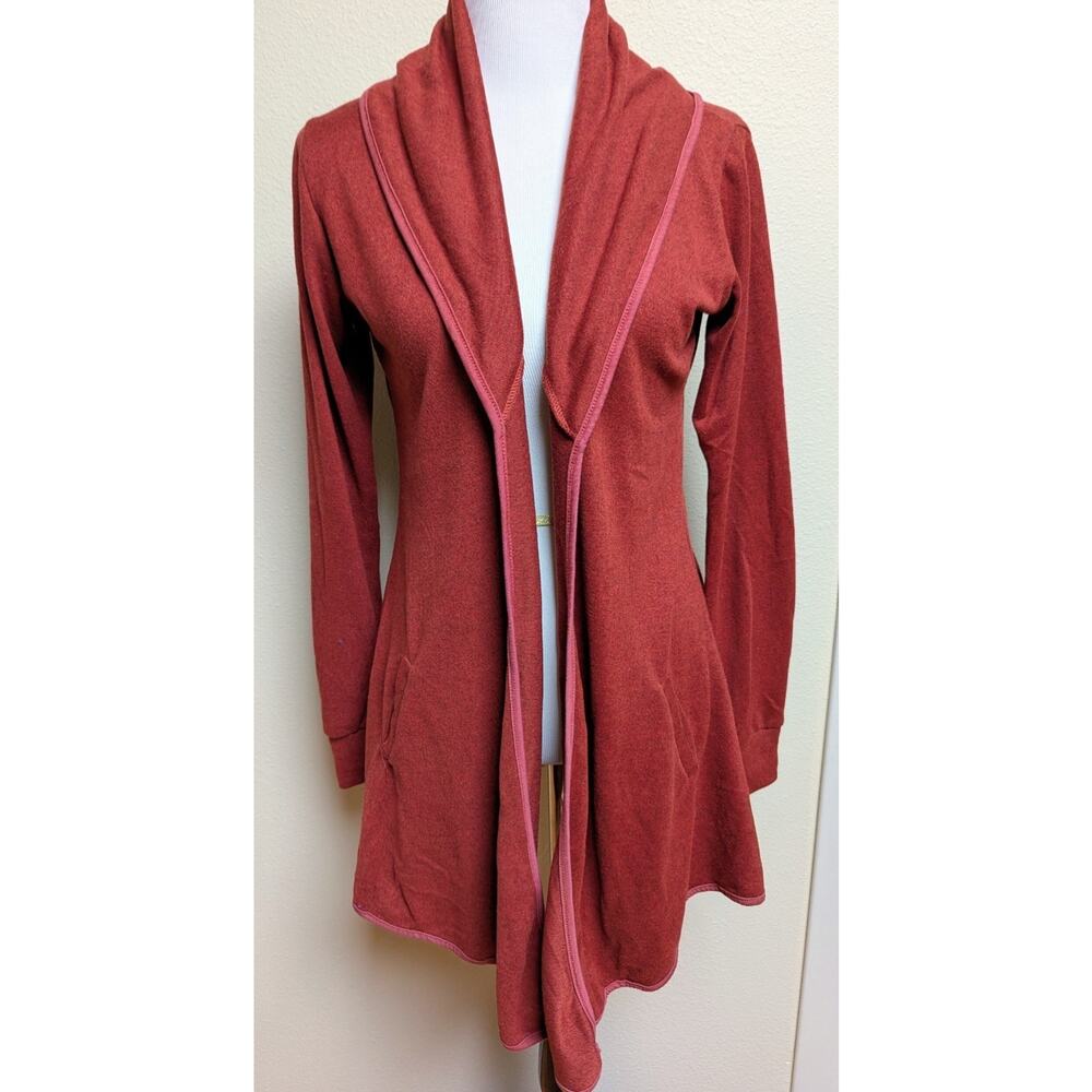 Women’s Open Front Cardigan Sweater Long Sleeve Shawl Collar Lightweight Rust Re